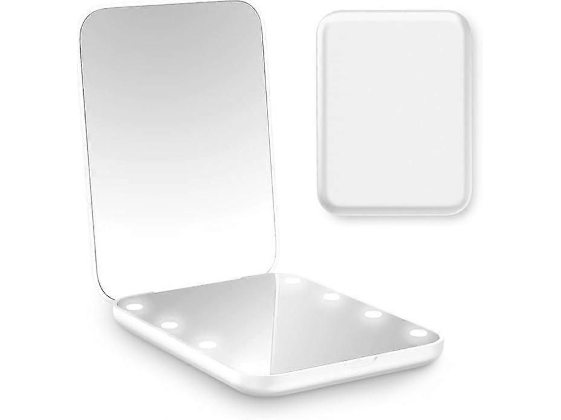 Espelho Compacto Portátil Com 8 Leds, 9x7x1,5 Polegadas, Branco-zscy