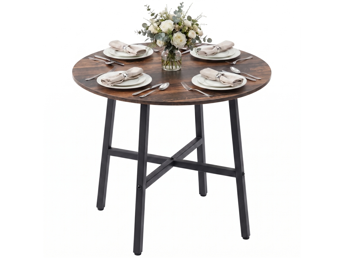 Mesa De Jantar Grande Em Design Industrial E Rústico, Φ80 X 76 Cm, Cor Marrom Para Cozinha E Sala De Estar