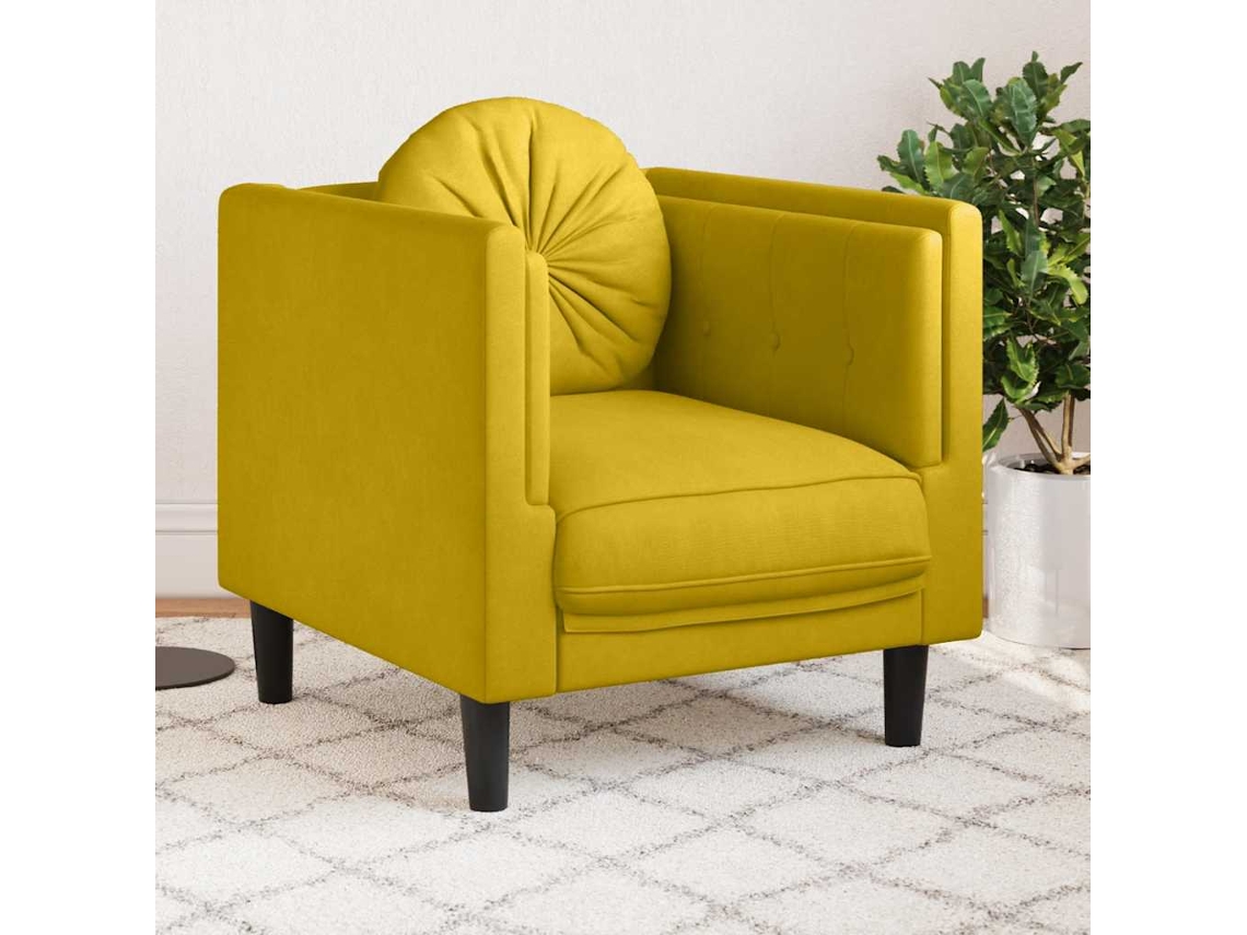 Vidaxl Poltrona Com Almofadão Veludo Amarelo