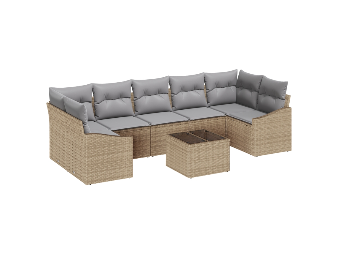 Conjunto 8 Móveis De Jardim Vidaxl Bege Vime Pe (289 X 123,5 X 85 Cm)