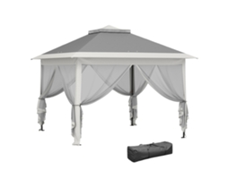 Tenda Dobrável 3.3x3.3 M Pop up Altura Ajustável Teto Duplo Mosquiteiras Removíveis e Bolsa de Transporte Anti uv Cinzento Ge