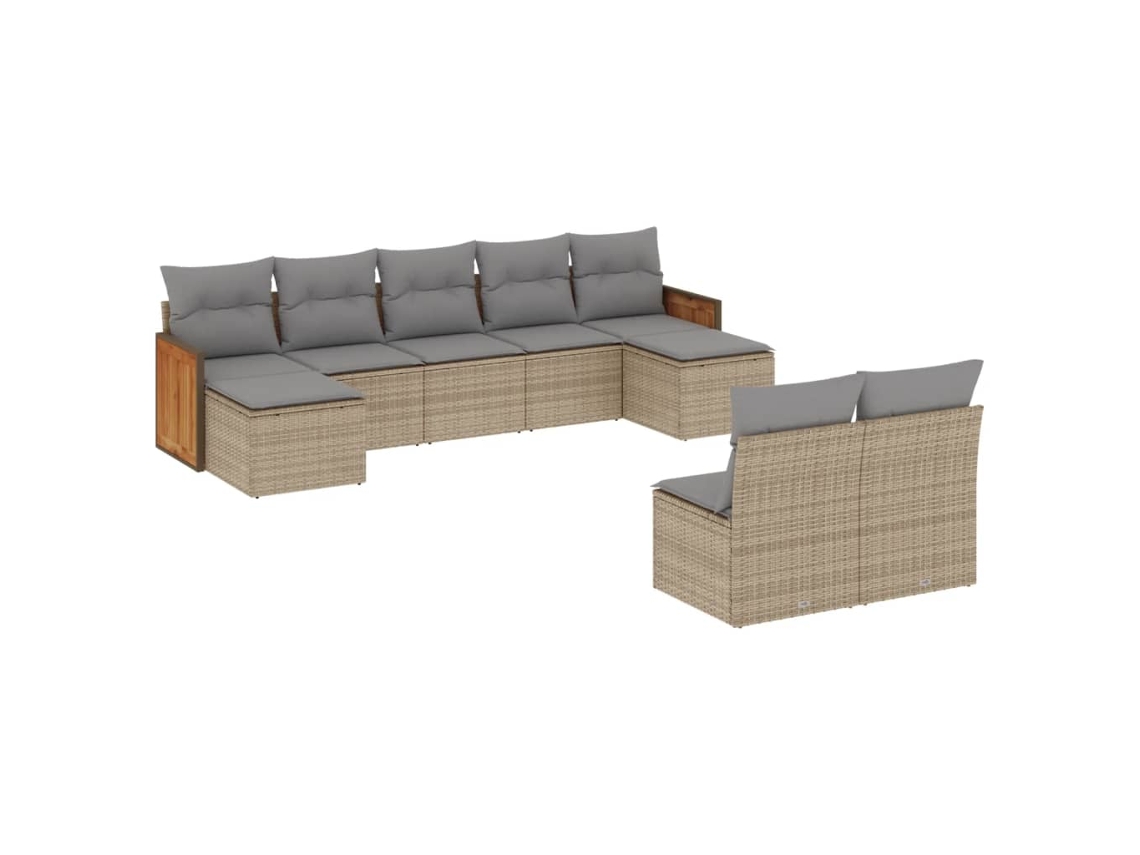 Conjunto de 9 Sofás para Jardim com Almofadões Vime Pe Bege MAISON EXCLUSIVE (90x200 cm)