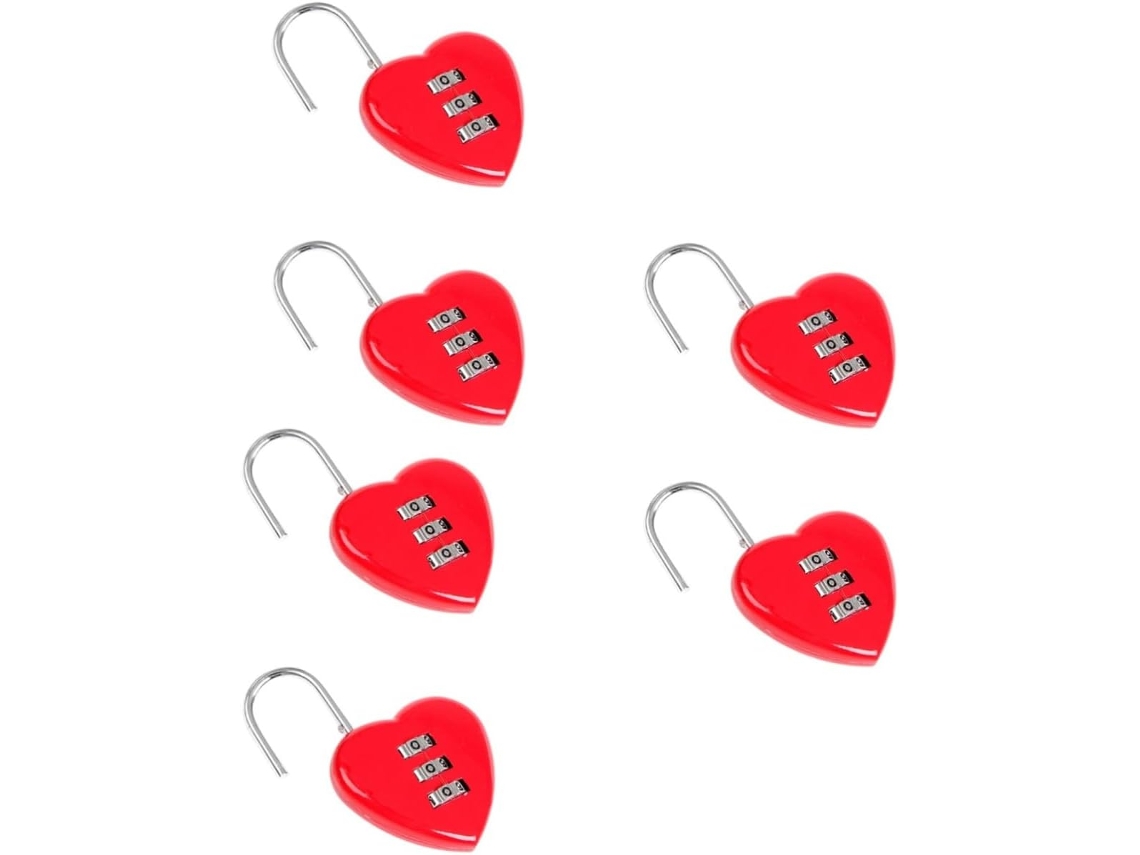 Conjunto De 6 Cadeados Em Formato Coração Com Código, Resistentes,