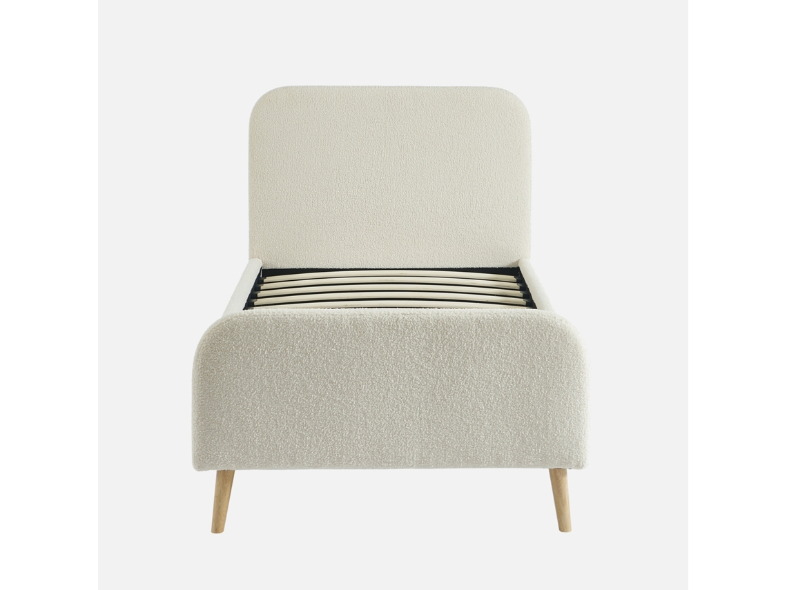 Cama Com Estrado E Cabeceira Estofada Boucle, 90cm, Creme