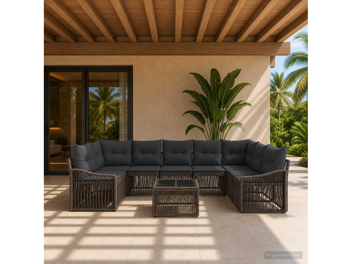Vidaxl Conjunto De Sofá De Jardim 10 Pcs Cinzento Vime Pe