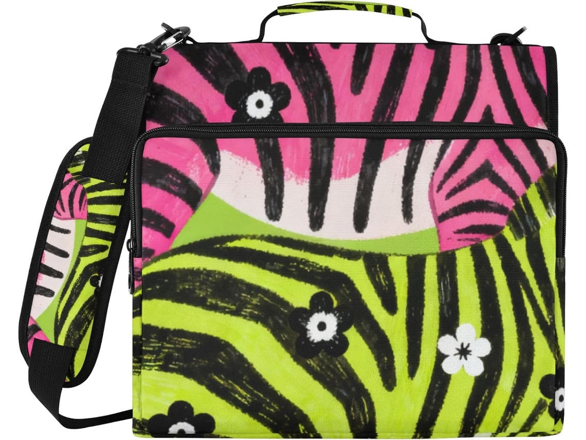 Pasta organizadora com 3 argolas e estampa de zebra colorida, 1,5 polegadas, altura de ombro, para diversas bolsas, ideal para usar no ombro.