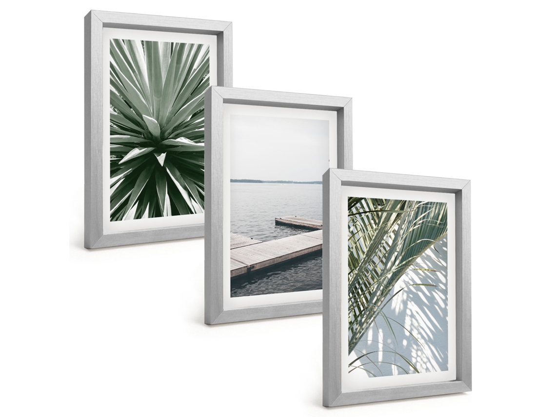 Composição De Quadros Folhas De Palmeira Ponte De Madeira Espelharte (3 Peças 20x30 Cm)
