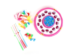 Jogo de pesca elétrico com tabuleiro giratório de dupla camada e varas para crianças (rosa)