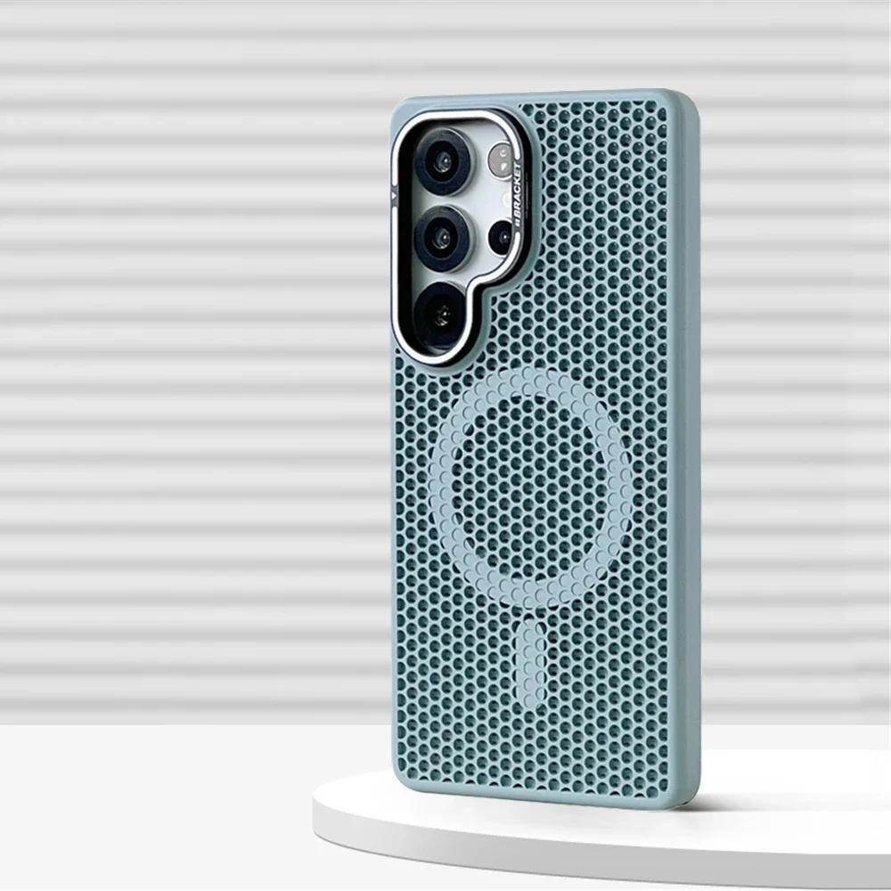 (azul-acinzentado) Capa Protetora Magnética Com Dissipação De Calor Em Malha, Suporte Para Lente Para Samsung S23 Plus