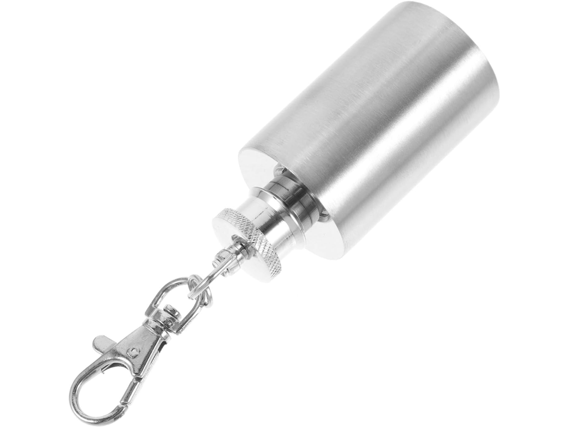 Garrafa De Aço Inoxidável Prateada Com Chaveiro, Mini Garrafa Prática