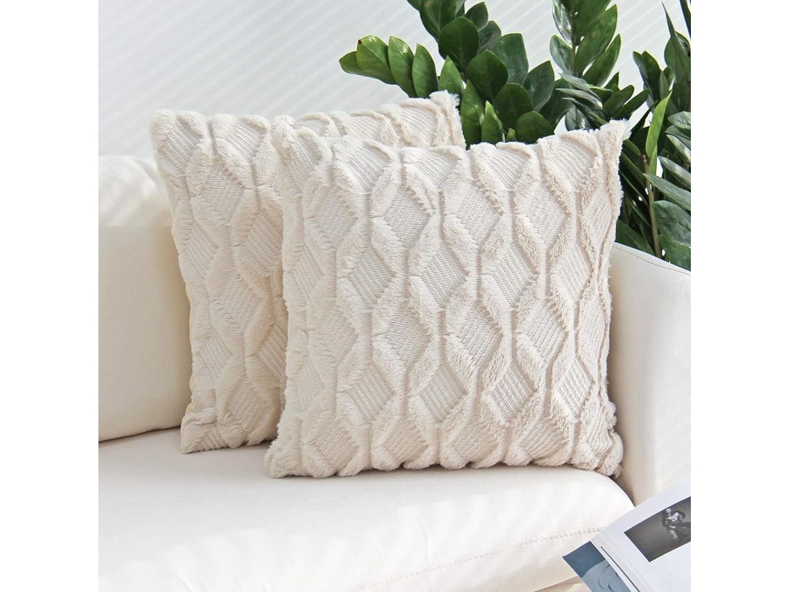 2026 funda de Almohada de Pelo Falso Suave Decorativa Estilo Lujo para Sofá Cama Pack 2 45x45cm Beige