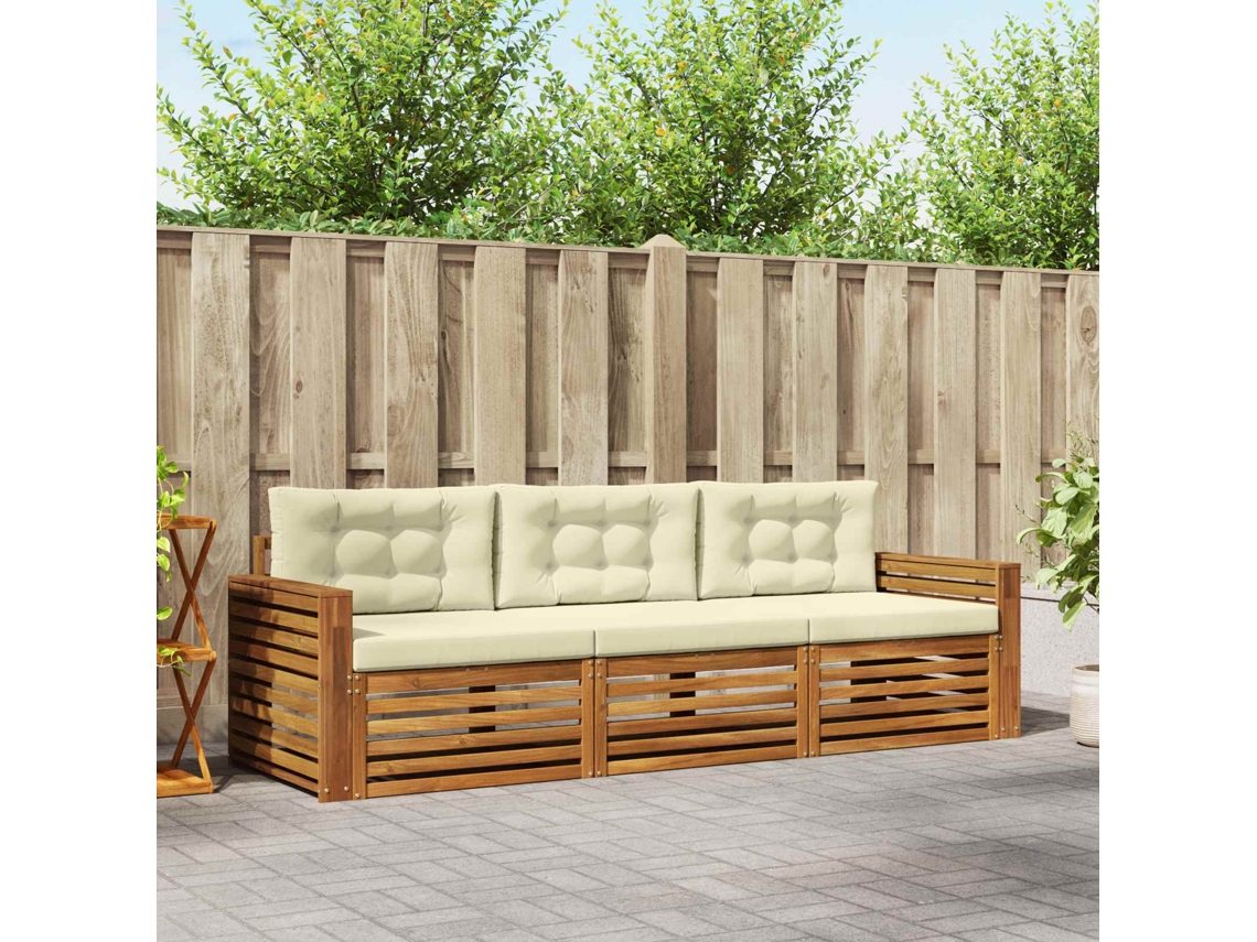 Vidaxl Conjunto De Sofás Para Exterior 3 Unid. Natural E Creme