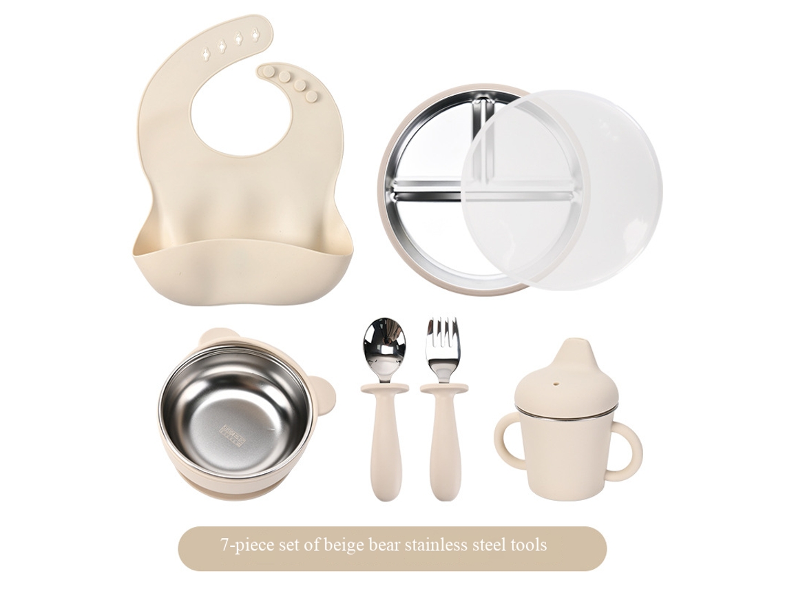 Conjunto De Pratos De Alimentação Para Crianças 7 Peças Beige Branco