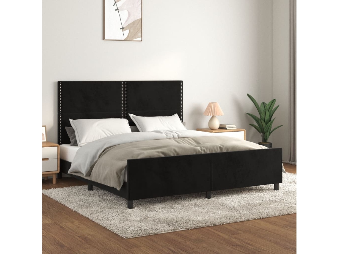 Estrutura De Cama Sem Colchão 160x200 Cm Veludo Preto