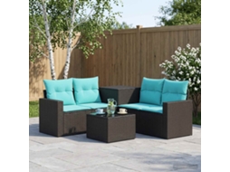 Vidaxl Conjunto De Sofás 6 Unid. Preto E Azul Rattan Poliéster E Aço
