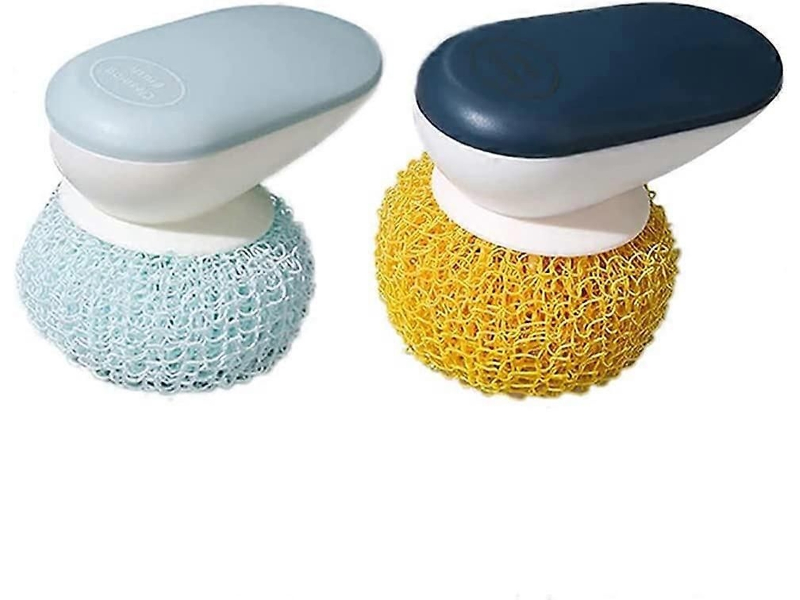 Kit Com 2 Bolas De Limpeza Para Louça, Azul E Verde, Com Cabo Plástico