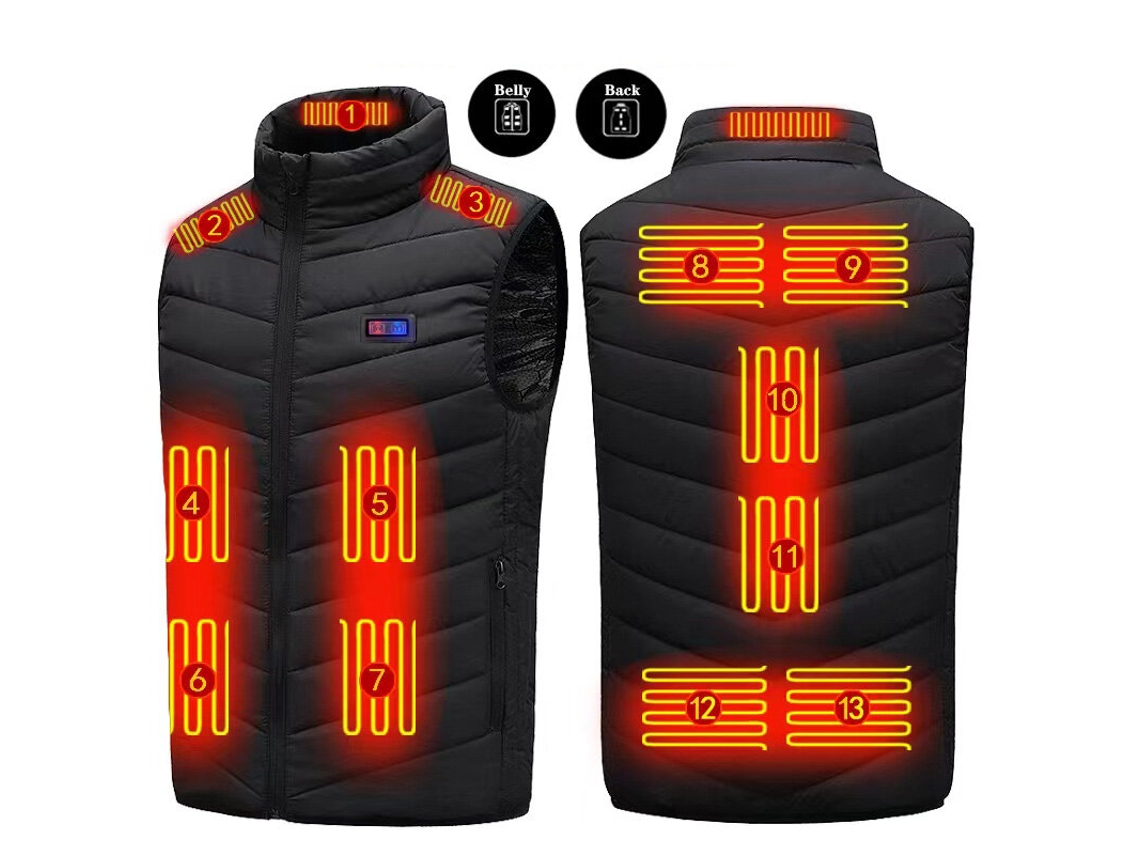 2xl Tengoo Hv-13 Colete Aquecido Elétrico 13 Áreas Aquecimento Ajuste Solto Unissex Recarregável Usb Impermeável Uso Externo Inverno