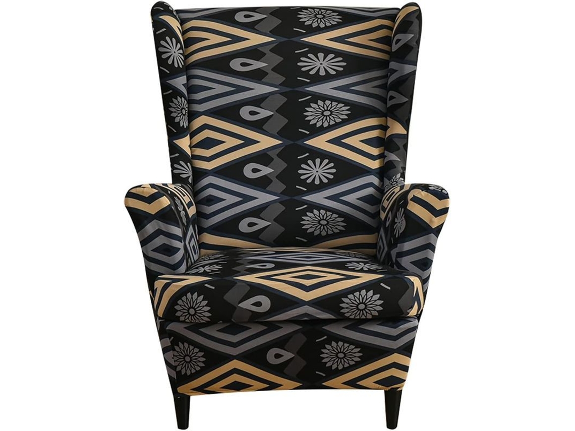 Capa de poltrona de encosto alto em tecido spandex elástico de 2 peças com base elástica para sala de estar e quarto.