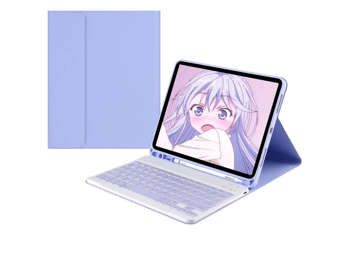 Capa Com Teclado Bluetooth, Compatível Com Ipad Pro 11 2024, Couro, Roxo