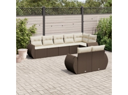 Vidaxl 8 Pcs Conjunto Sofás De Jardim C/ Almofadões Vime Pe Castanho