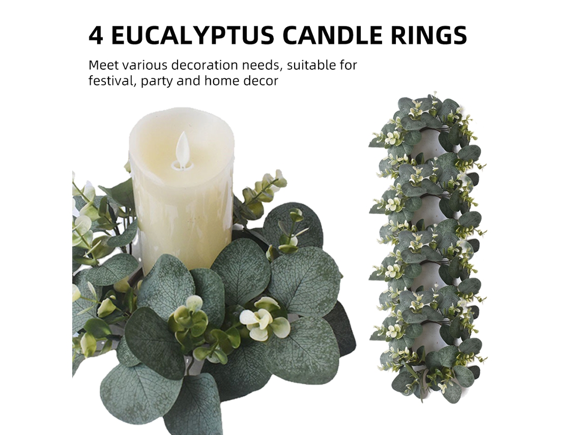 Conjunto de 4 suportes de parede Artificiais Eucalyptus Candle Rings Green