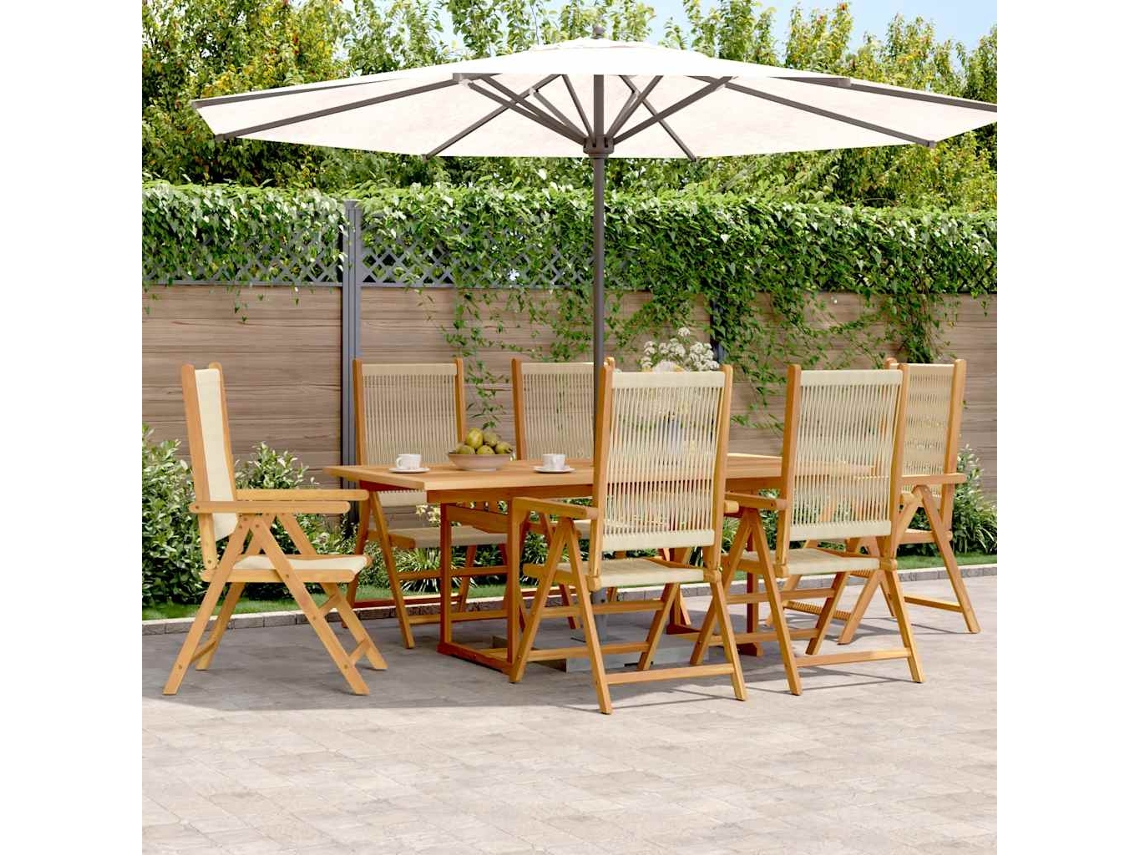 Vidaxl 7 Pcs Conj. Jantar P/ Jardim Polipropileno/madeira Maciça Bege