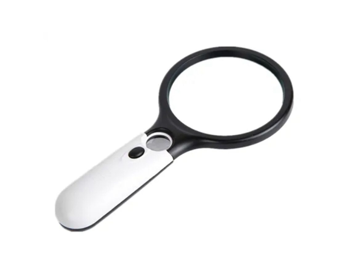 Lupa Manual Portátil Com Cabo De Abs E Led, Ampliação 3x E 45x, Ideal Para Leitura