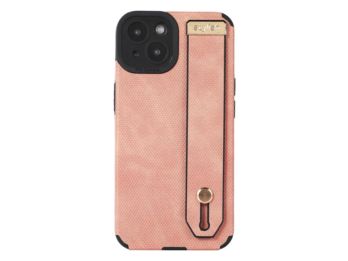 Capa De Celular De Couro Tpu Com Alça De Pulso Para Iphone 14, Rosa