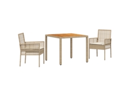 Conjunto 3 Jantar No Jardim Vidaxl Bege Vime Pe (90 X 90 X 75 Cm)