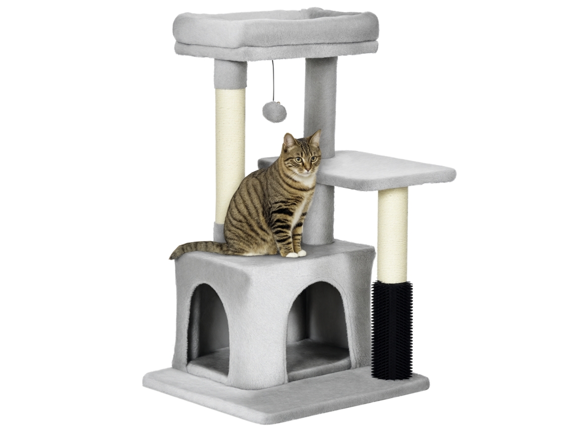 Árvore para Gatos de Vários Níveis com Cama e Casinha, Forro de Pelúcia, Cinza ESSÊNCIACASA