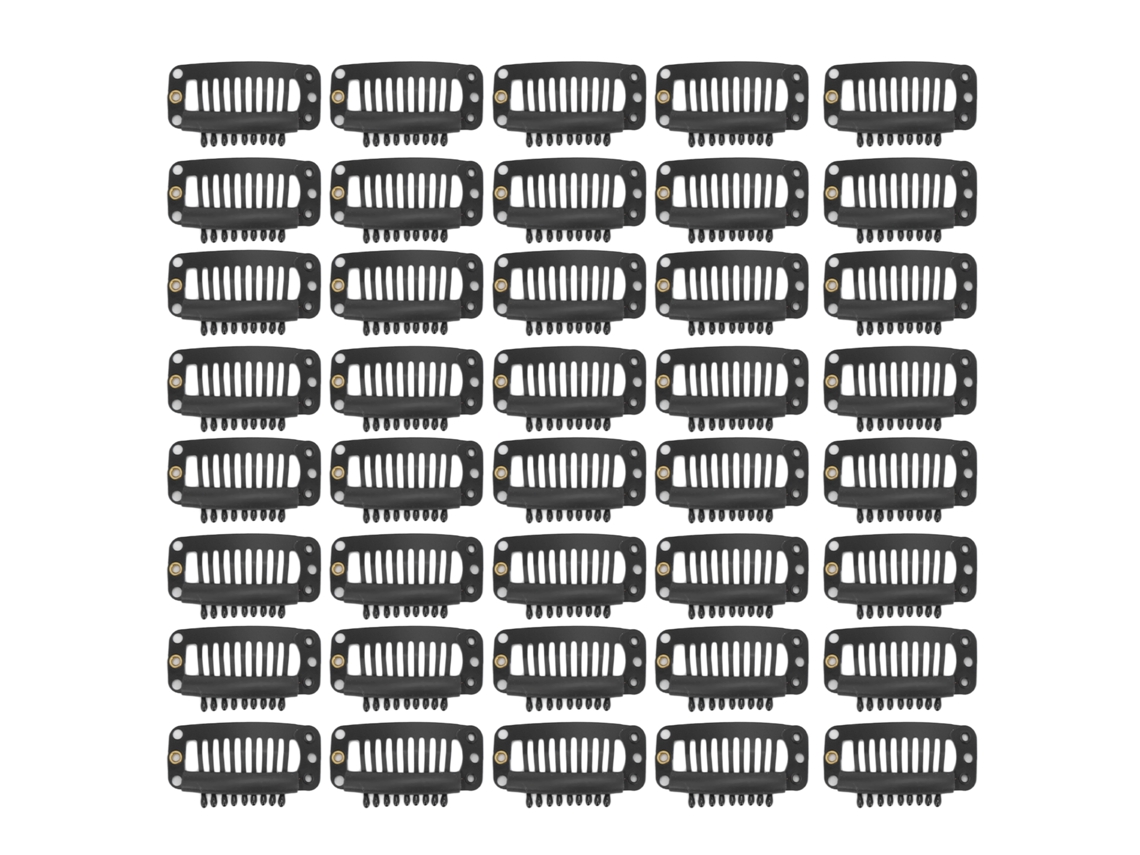 40 Clips De Peine De Fijación Para Pelucas De Acero Inoxidable Con 9 Dientes (1.3 Polegadas, Preto)
