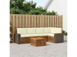 Vidaxl Conjunto De Sofá Sectional Com Almofada 6 Pcs Natural E Creme
