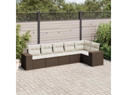 Vidaxl 6 Pcs Conjunto De Sofás Jardim C/ Almofadões Vime Pe Castanho