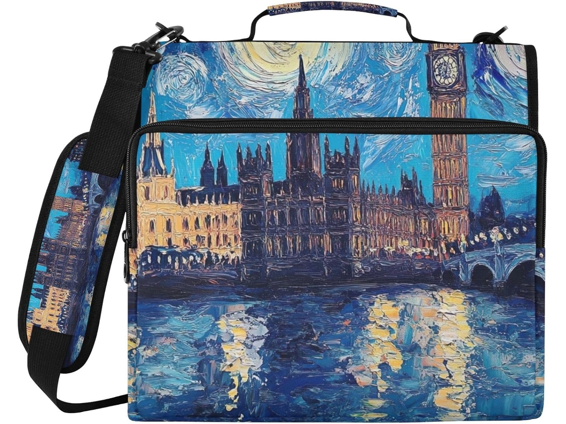 Starry Night London Bolsa Organizadora Com Zíper E Pasta De 3-argolas, Bolsa Impermeável Laptop, Ideal Escola