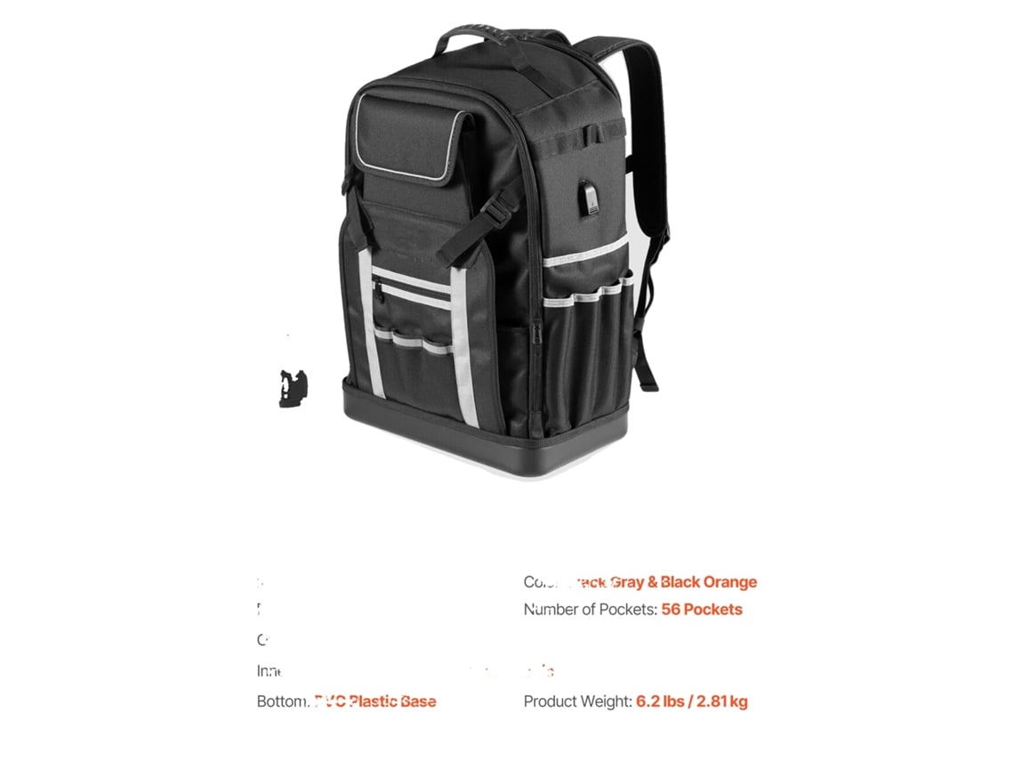 Mochila De Ferramentas, 56 Bolsos, Construção Durável, 12-14polegadas