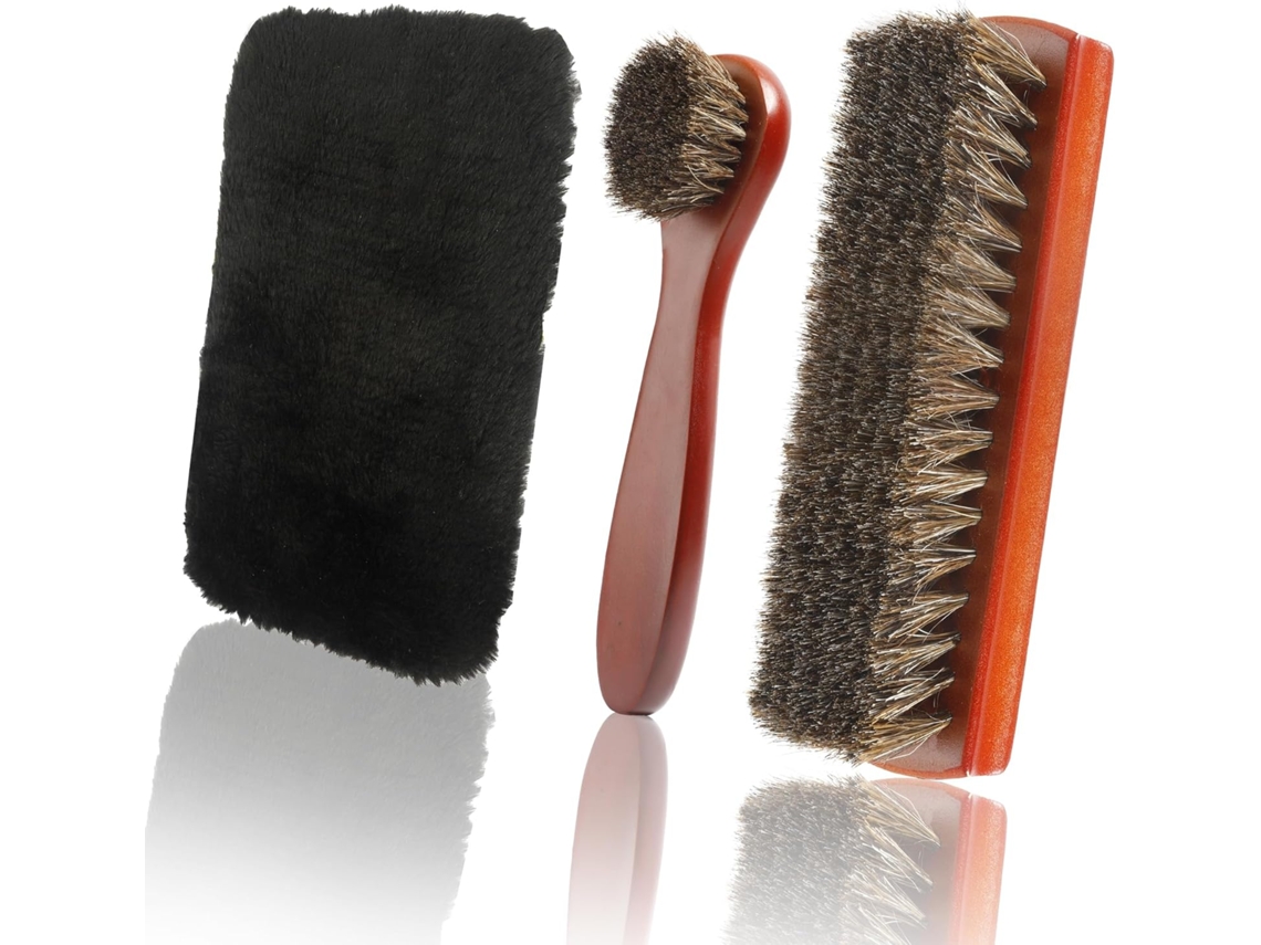 Conjunto 3 Peças Escovas Sapatos Crina Cavalo, para Limpeza Couro ZYBLSSBB