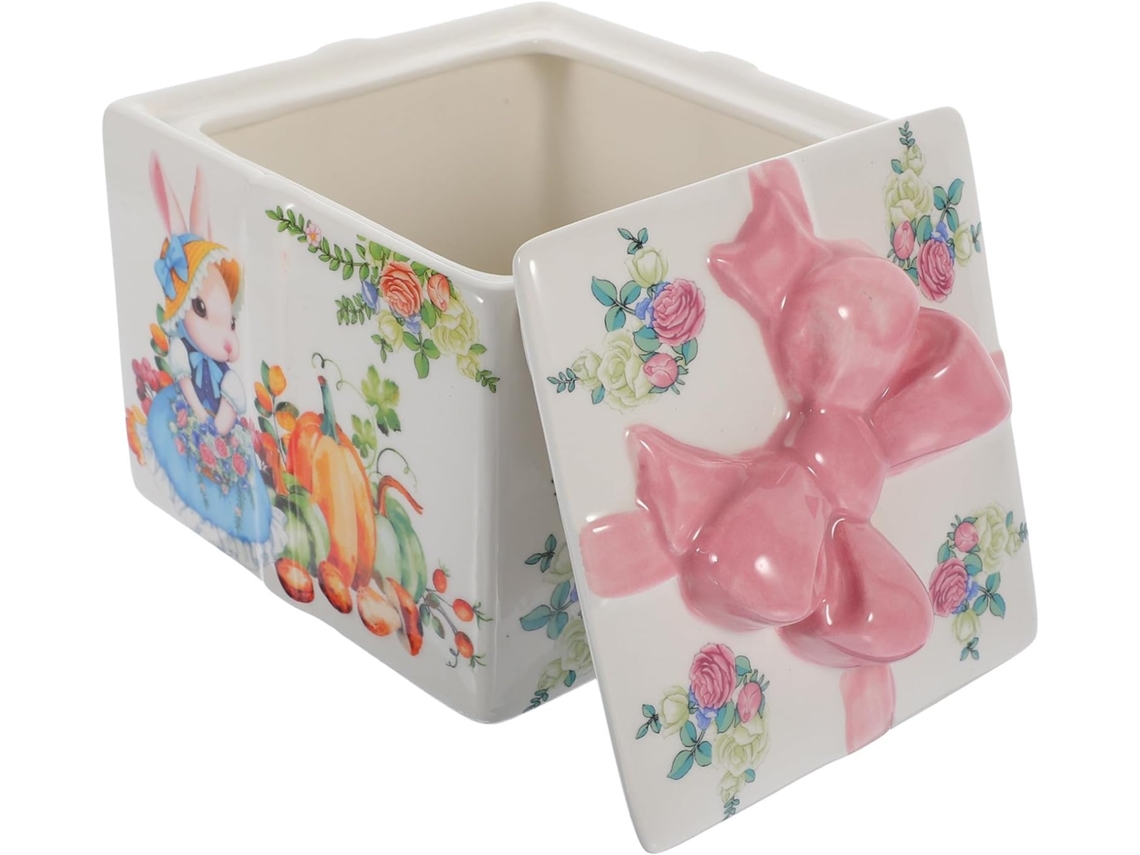 Caixa de Cerâmica para Guardar Doces com Estampa Coelhinho da Páscoa, Capacidade 2200ml. Fácil CHABERLU