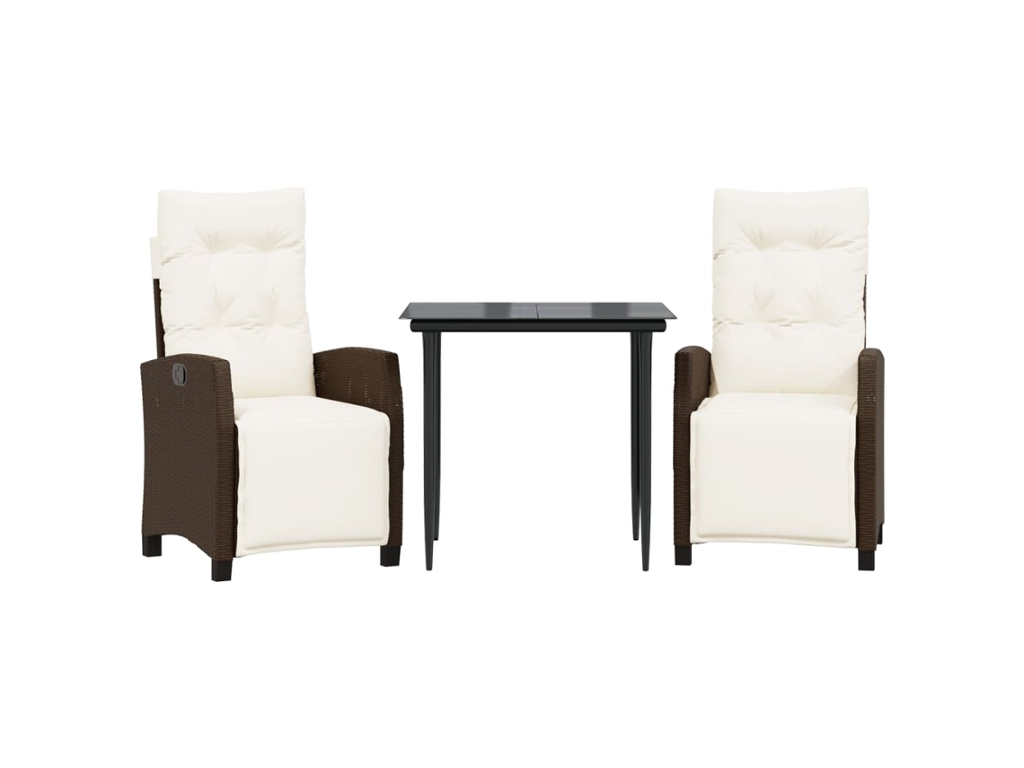 Maison Exclusive - 3 Pcs Conjunto Jantar P/ Jardim C/ Almofadões Vime Pe Castanho