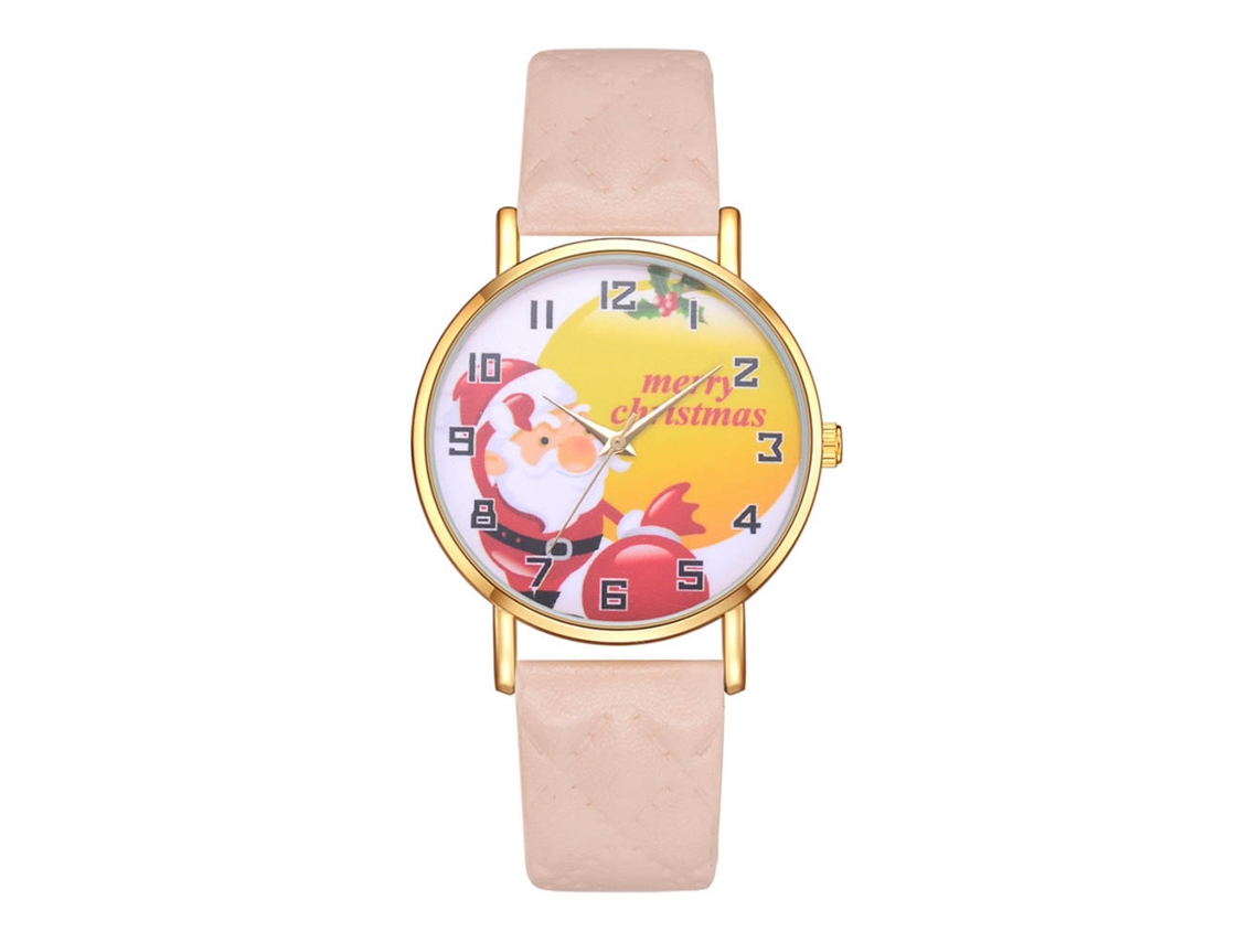 Reloj De Cuarzo Casual Con Correa De Pu, Diseño De Papai Noel, Para Homens E Mulheres (bege)