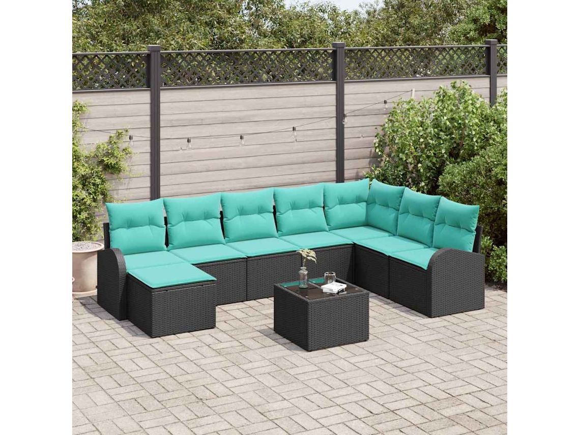 Vidaxl Conjunto De Sofás 9 Unid. Preto E Turquesa Vime Pe