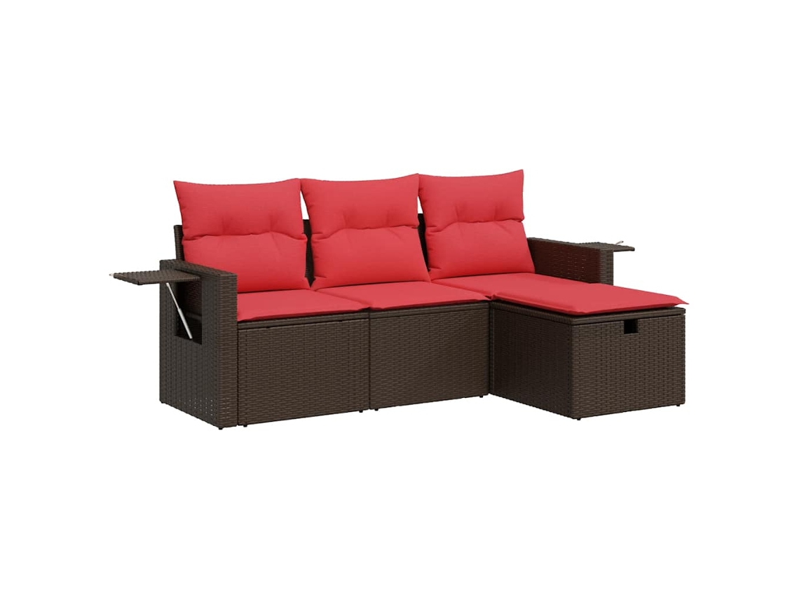 Conjunto de 4 Sofás de Jardim com Almofadões Vime Pe Castanho MAISON EXCLUSIVE (4 pcs)