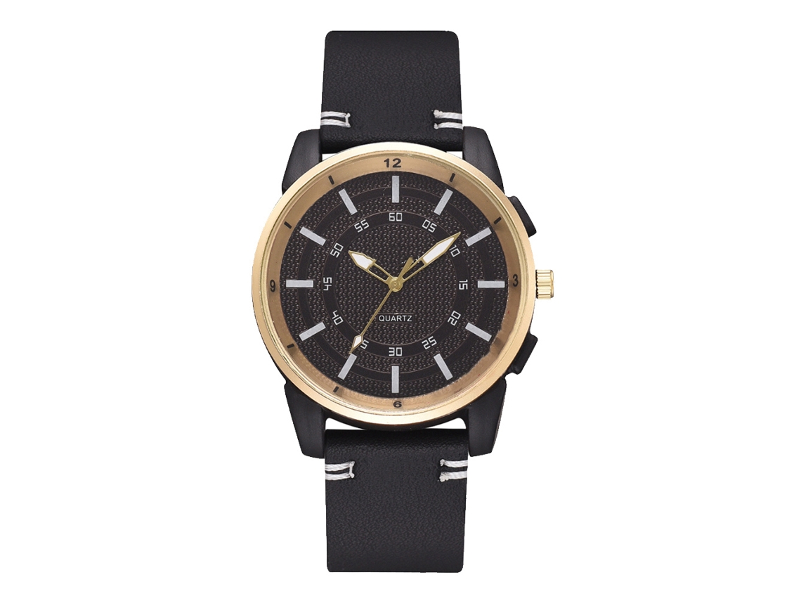 Relógio masculino casual elegante, analógico, de quartzo, com pulseira de couro PU, preto.