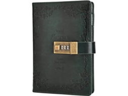 Caderno De Couro Floral Com Cadeado, Para Anotações, Com Combinação De Senha, Pautado E Recarregável, 200 X 140 Mm, Verde