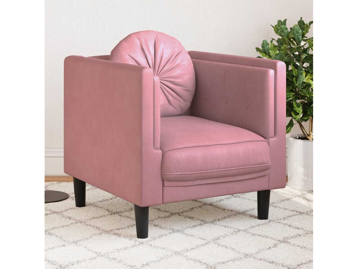 Vidaxl Poltrona Com Almofadão Veludo Rosa
