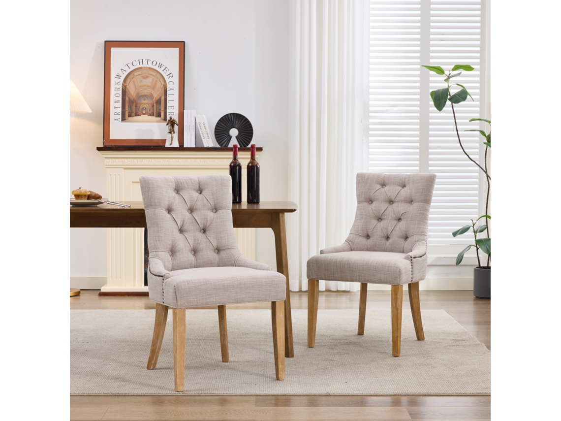 Poltrona De Tecido Para Sala De Jantar Com Pernas Kd E Rebites Decorativos - Cadeira Estofada Montável, Design Moderno, Conjunto De 2-kd