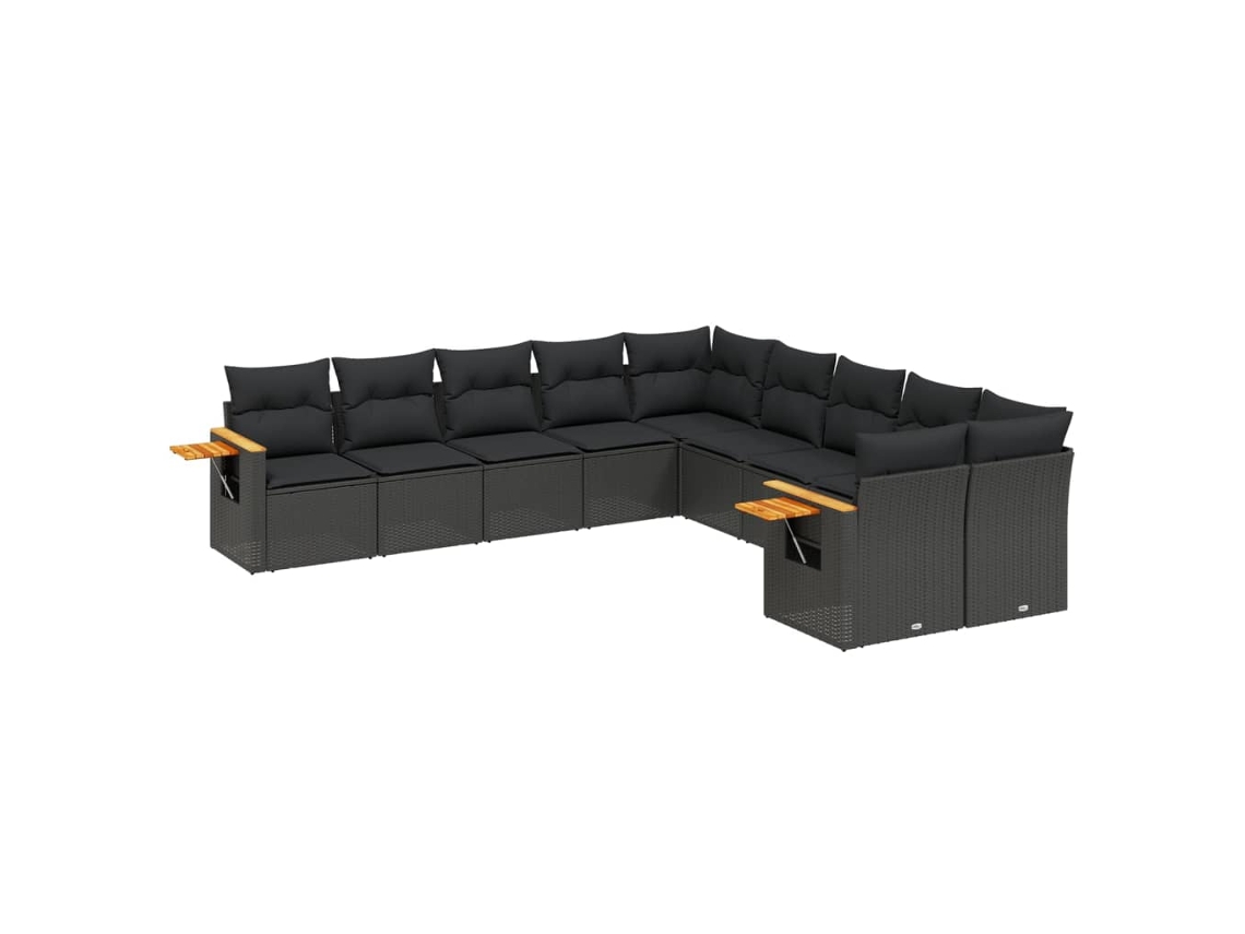 Conjunto de 10 Sofás de Jardim com Almofadões Vime Pe Preto MAISON EXCLUSIVE