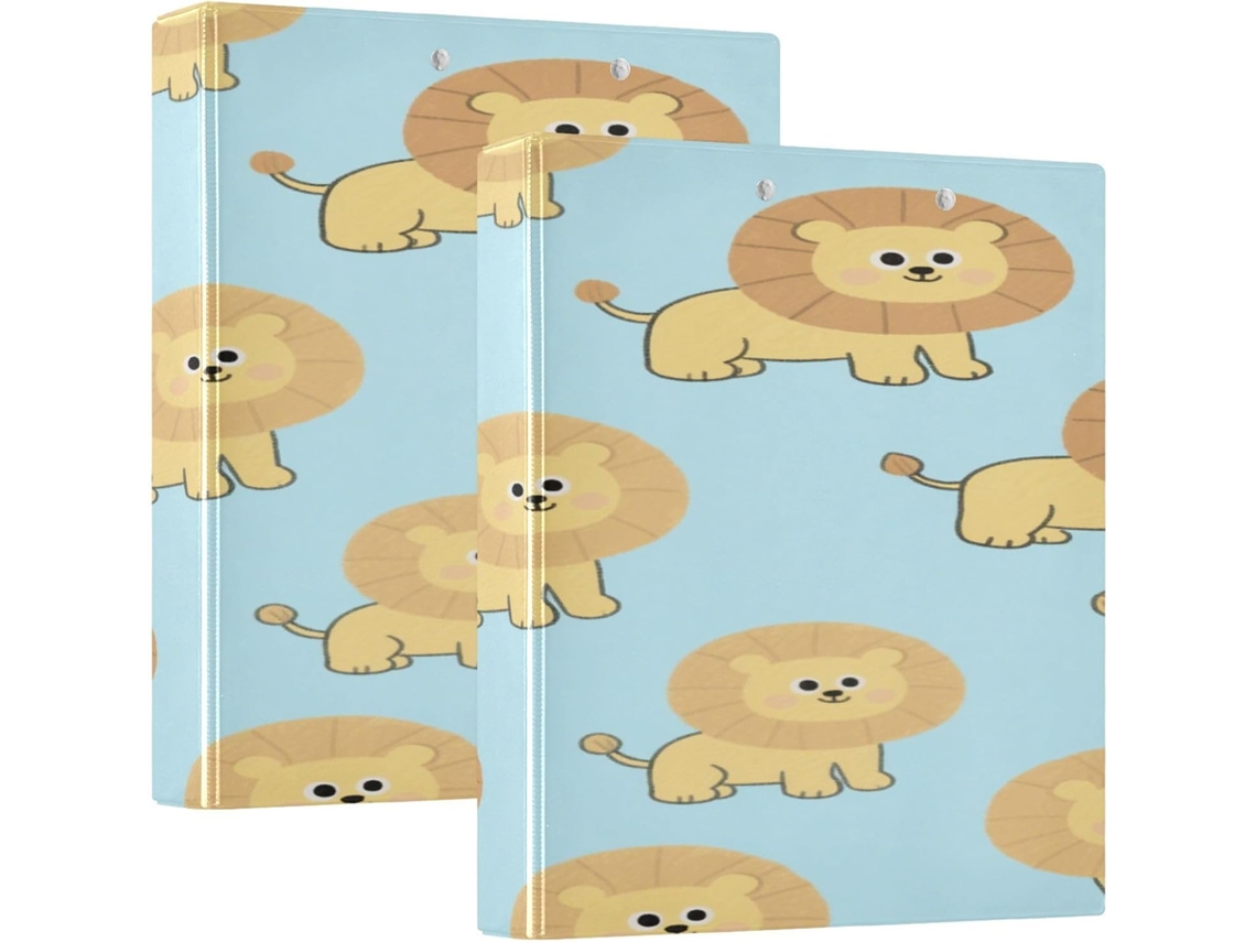 Pasta Escritório Com Capa Dura, Estampa De Leão Azul Desenho Animado 1-1 2 Polegadas, Três Compartimentos E Bolsos