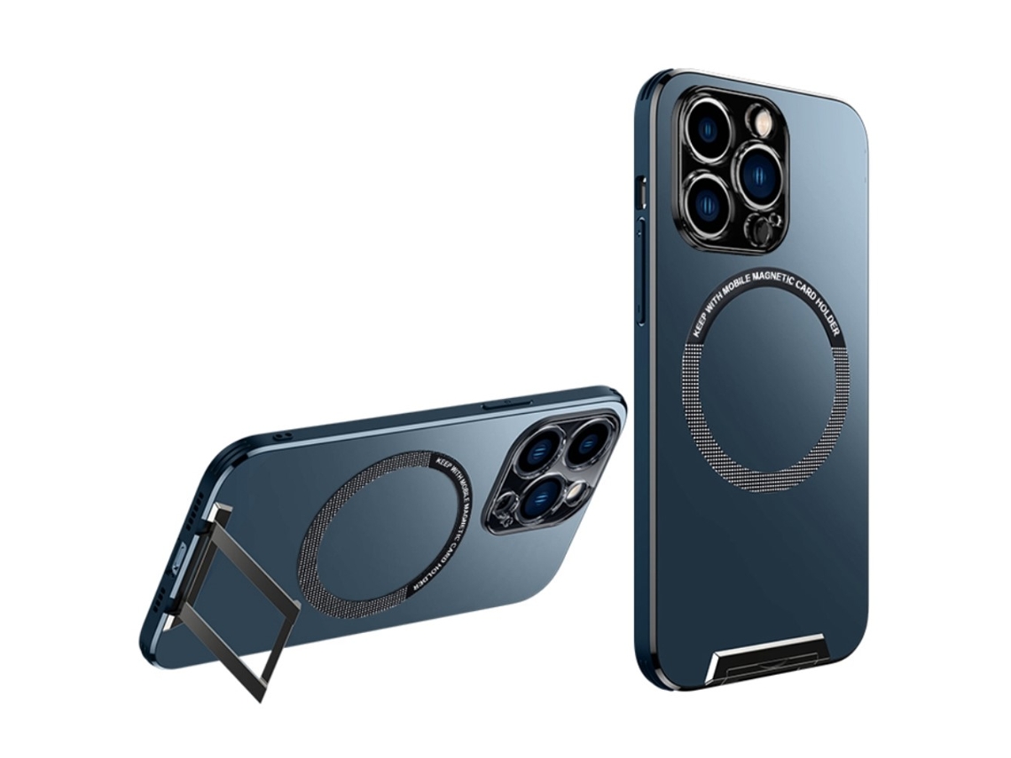Suporte Casa Quedas Magsafe Para Iphone 14 Pro Max Pele Sintética Azul