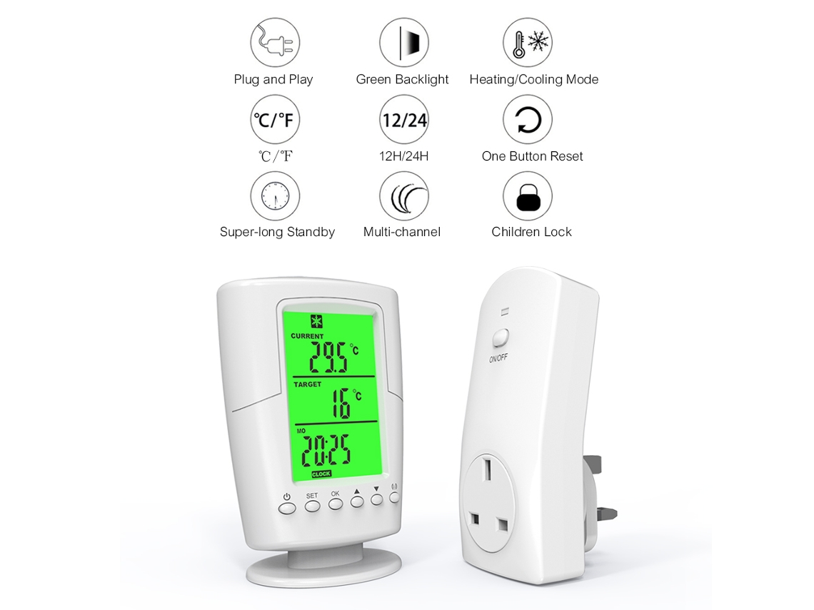 Termostato Sem Fio, Programável, Controle Remoto, Tomada Plug in Uk, 220v 240v, 13a | S/MARCA