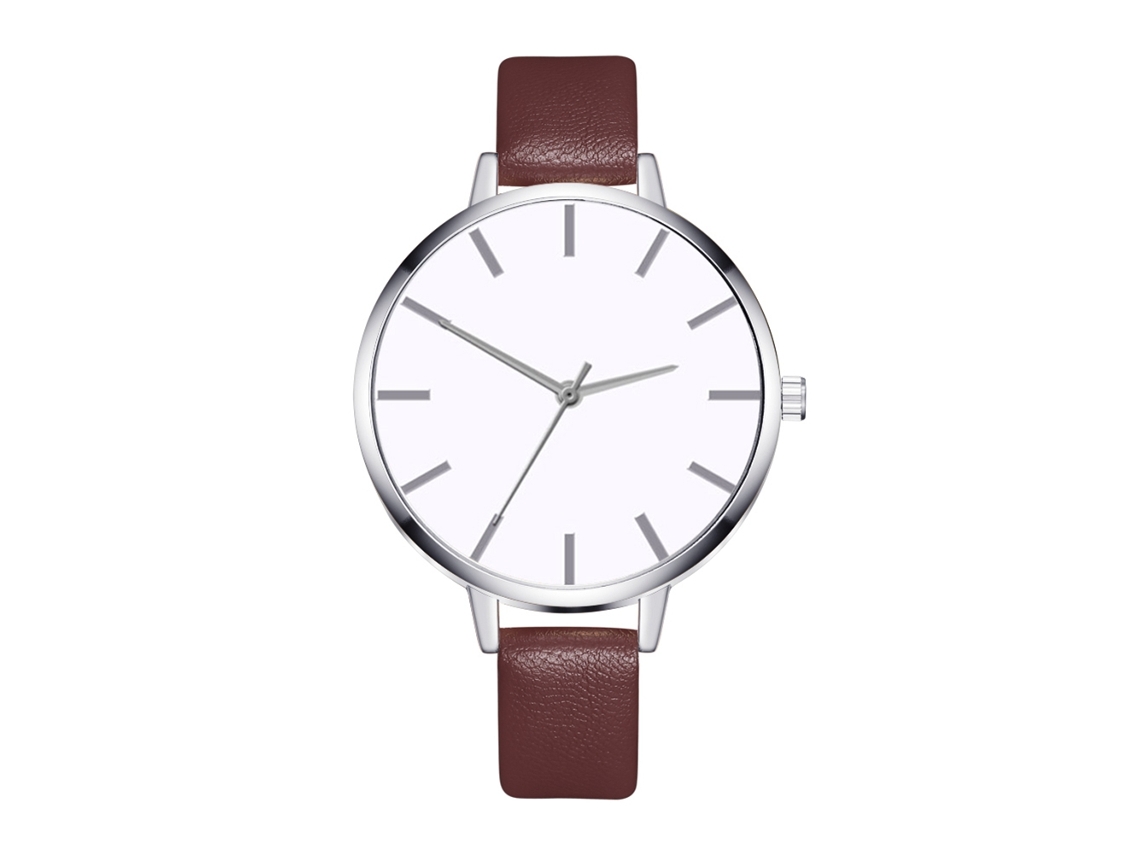 Relógio de Pulso Feminino de Quartzo com Pulseira de Couro Pu Estilo Simples Casual e Elegante Café